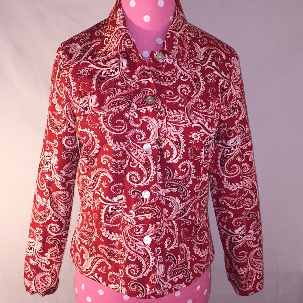 Ann Carson Sz Petite/Sm paisley jacket w 2 pockets
